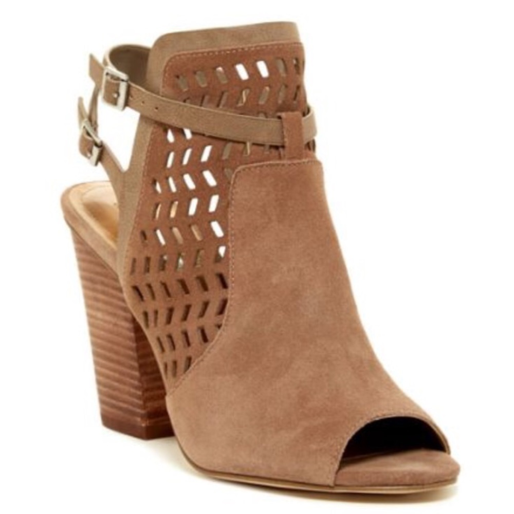 BCBG Generation Suede Brown Creen Peep Toe Booties
